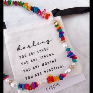 Celine13 Women’s Multicolored Stone &‎ Pearl Bohemian Choker Necklace with Pouch